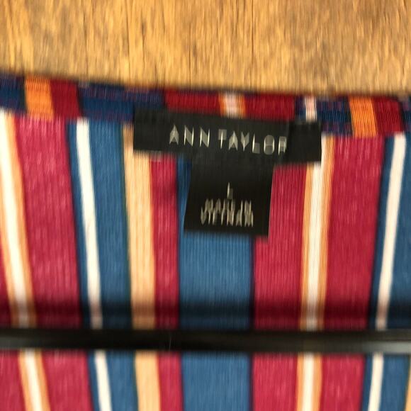 Ann Taylor Womens Blouse Multicolor Striped Belted Ruched Wrap Plunge Neck L - Picture 8 of 12
